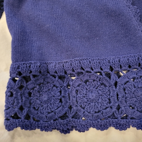 Denim & Co Lacy Trimmed Knit Shrug Sweater In Royal Blue L - Picture 8 of 9